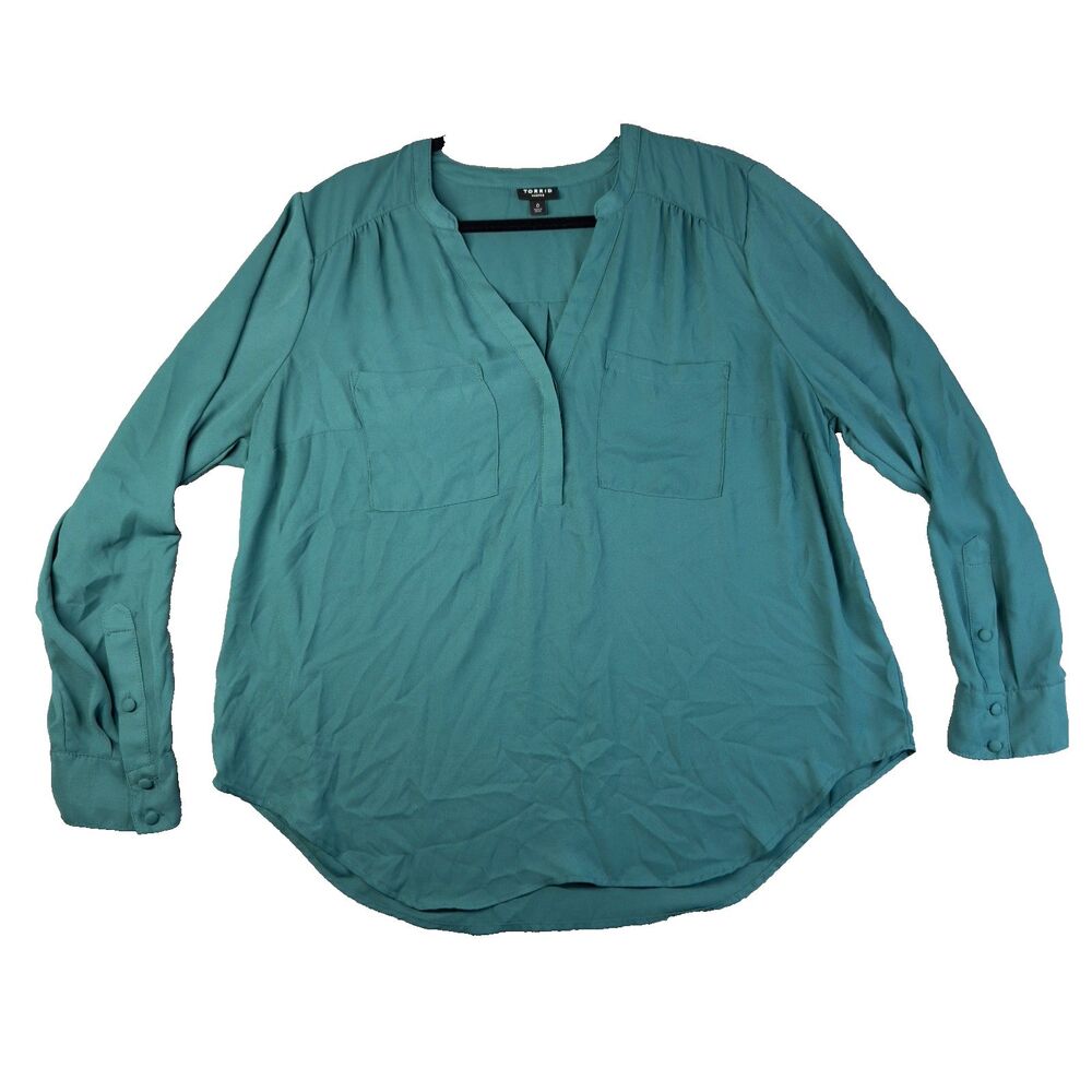 Torrid Blouse Womens 0X Green Harper Georgette Pullover 3/4 Sleeve Tunic Teal